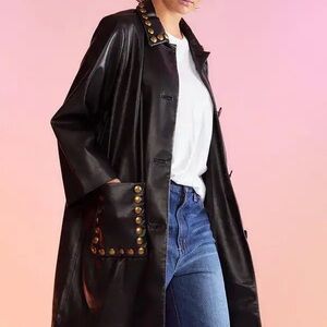 Cynthia Rowley Black Vegan Leather Jacket with Gold Studs